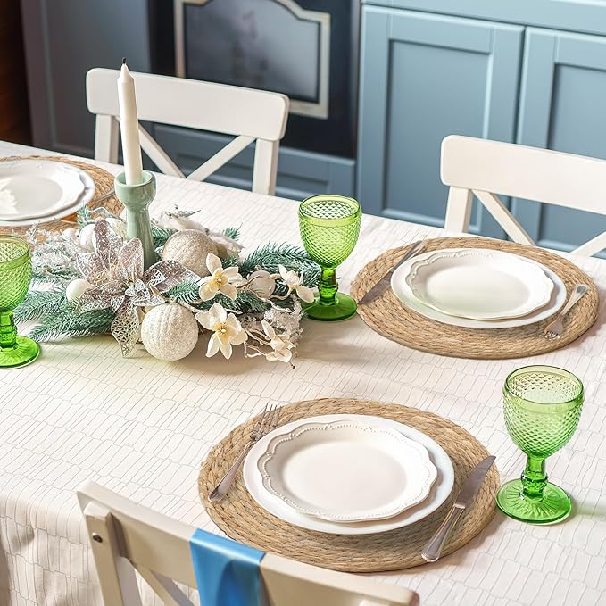 comfoyar Round Hand Woven Placemats Plate Chargers Set of 6, 13Inch Boho Natural Water Hyacinth Braided Place Mats, Heat Resistant Rustic Wicker Rattan Table Mats for Dining Table Farmhouse Decoration