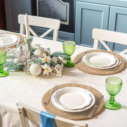comfoyar Round Hand Woven Placemats Plate Chargers Set of 6, 13Inch Boho Natural Water Hyacinth Braided Place Mats, Heat Resistant Rustic Wicker Rattan Table Mats for Dining Table Farmhouse Decoration