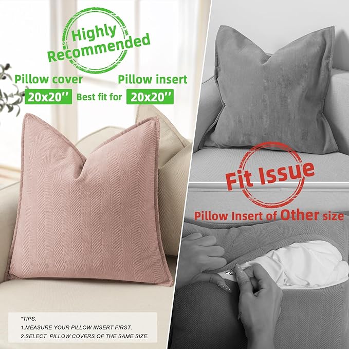 ZWJD Dusty Pink Pillow Covers 20x20 Set of 2 Chenille Throw Pillow Covers with Elegant Design Soft and Luxurious Decorative Throw Pillows for Couch, Bed, and Home Decor
