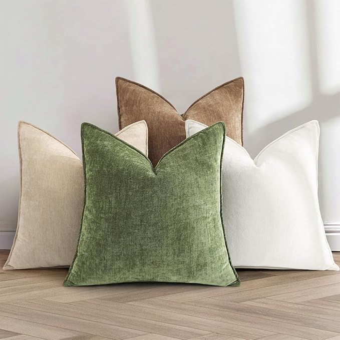 decorUhome Spring Couch Throw Pillow Covers 16x16 Set of 2, Decorative Soft Velvet Neutral Chenille Pillow Covers with Elegant Design for Sofa Bed Living Room Home Decor, Dark Brown