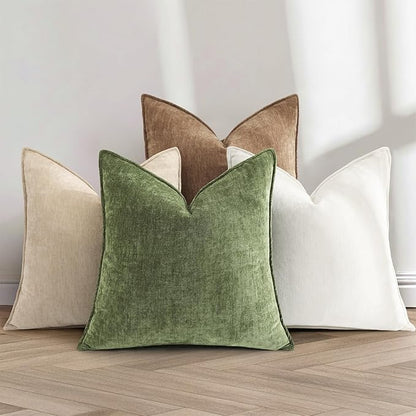 decorUhome Spring Couch Throw Pillow Covers 16x16 Set of 2, Decorative Soft Velvet Neutral Chenille Pillow Covers with Elegant Design for Sofa Bed Living Room Home Decor, Dark Brown