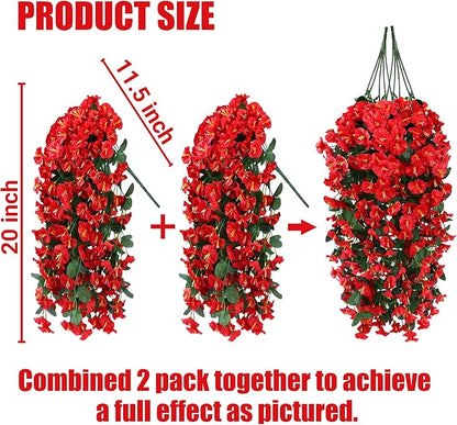 Sggvecsy Artificial Fake Hanging Flowers Plants for Outdoor Outside Spring Summer Decoration 4PCS Faux Silk UV Resistant Realistic Morning Glory Trailing Vines for Home Porch Patio Balcony(Red)