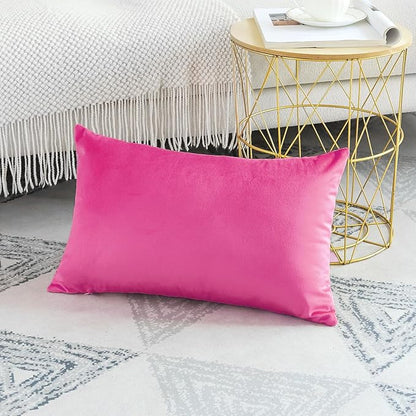 Artscope Luxury Velvet Pillow Covers Decorative Rectangle Pillowcases Soft Solid Cushion Cases for Couch Sofa Bedroom Car Decor 16x24 Inch Hot Pink