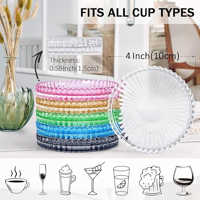 Vintage Glass Coasters, GOH DODD Set of 6 Crystal Coasters Tabletop Protection for Drinks, Home Decor, Kitchen, Living Room, Patio, Wedding, Party, Housewarming Gifts, Mixed Colors