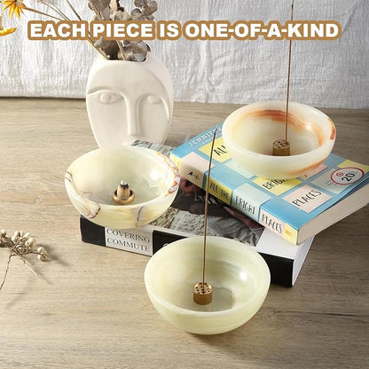 Koville Turkish Natural Marble Incense Holder, Incense Holders for Sticks, Sturdy Incense Burner Ideal for Meditation and Relaxing, Easy to Clean(Green Onyx)
