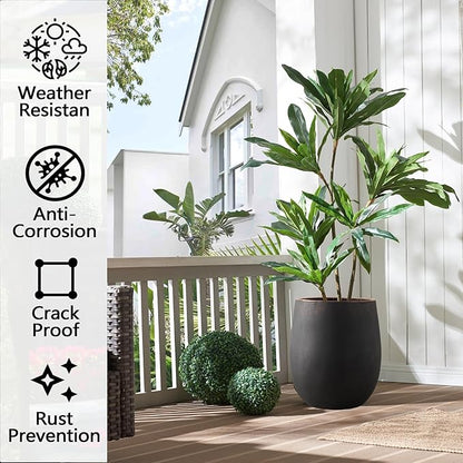 Wallowa 13.3" Dia x 15.3" H Concrete Planter, Outdoor Planter, Black with Gold Rim, Flower Pot with Drainage Hole and Silicone Plug, Plant Container for Garden, Patio, Home, Office, 1 Pack