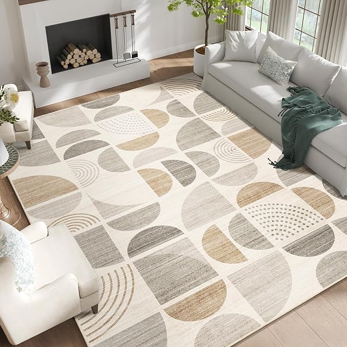 MUJOO 9x12 Area Rugs,Washable Rugs for Living Room Bedroom Dining Room,Large Boho Throw Floor Carpet Non Slip Soft Modern Abstract Bohemian Neutral Beige