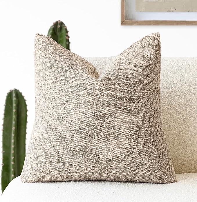 Foindtower Decorative Boucle Throw Pillow Covers Accent Solid Pillow Cases Cozy Soft Textured Couch Cushion Case for Chair Sofa Bedroom Living Room Home Decor 22 x 22 Inch,Beige Oatmeal