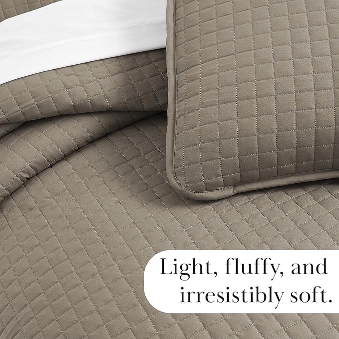 Southshore Fine Living, Inc. Quilt Comforter Twin XL Bedding Set for College Dorm Room, Bedding Essentials, Stain Resistant, Machine Washable Bed Spread, XL/Twin Comforter Set with Sham, Dark Taupe