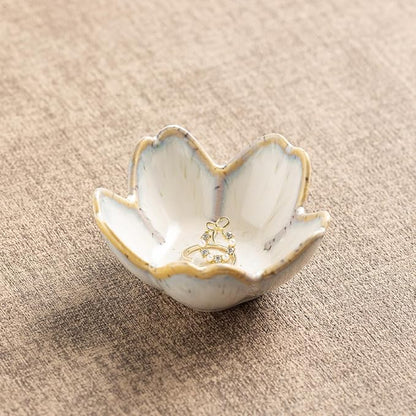 Floral Ceramic Jewelry Tray - 3.5" Elegant Ring Holder Dish & Trinket Bowl for Vanity Dresser Decors (grey)