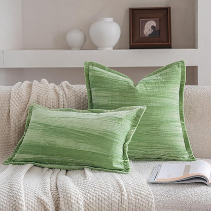 Neelvin Set of 2 Velvet Decorative Throw Pillow Covers 22x22 Inch Green Modern Luxury Cushion Covers Textured Pillow Cases for Living Room Home Decor Couch Sofa