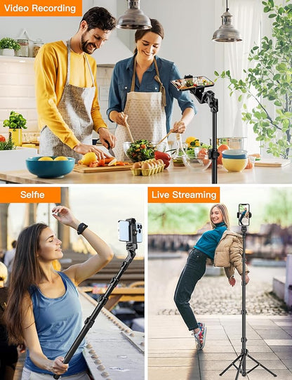 Phone Tripod, 71" Portable Cellphone Tripod Stand with Remote & Phone Holder, Camera Stand for iPhone, Compatible with Camera iPhone/Android Smartphone/Gopro