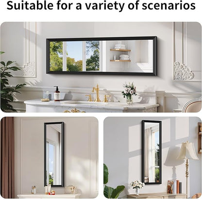 Black Bathroom Mirror 14 x 48 Inch Rectangle Wave Beveled Frame for Wall Bathroom Vanity Mirror for Over Sink, Tempered Glass,for Entryway Hangs, Bathroom Living Room Horizontal or Vertical