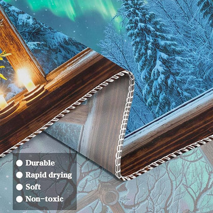 Lifeel Aurora Snowy Landscape Tapestry, Forest Winter Night Scenic Window Tapestries, Home Decor for Bedroom Living Room, 60x80 inches