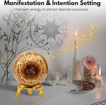 Amazing Gemstone Aragonite Crystal Ball with Stand - 1.5" Inches Crystal Sphere Meditation Balls for Witchcraft and Decorative Balls