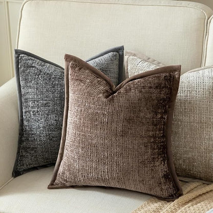 Yaertun Pack of 2 Chenille Textured Decorative Throw Pillow Covers Accent Solid Cushion Cover Soft Cozy Pillow Case with Velvet Back for Couch Sofa Bed Living Room 16x24 Inch Coffee