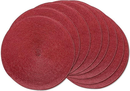 AHHFSMEI Round Braided Placemats 15 Inch Round Table Mats for Dining Tables Natural Woven Heat Resistant Place mats Set of 8 (Burgendy Red,8)