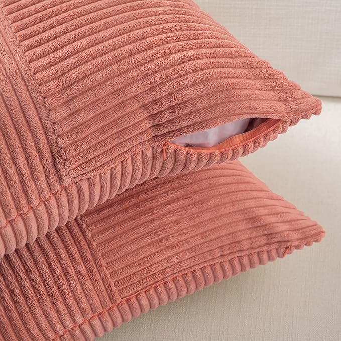 Fancy Homi 2 Packs Coral Decorative Throw Pillow Covers 20x20 Inch for Living Room Couch Bed Sofa, Rustic Farmhouse Boho Home Decor, Soft Corss Corduroy Patchwork Accent Peach Cushion Case 50x50 cm