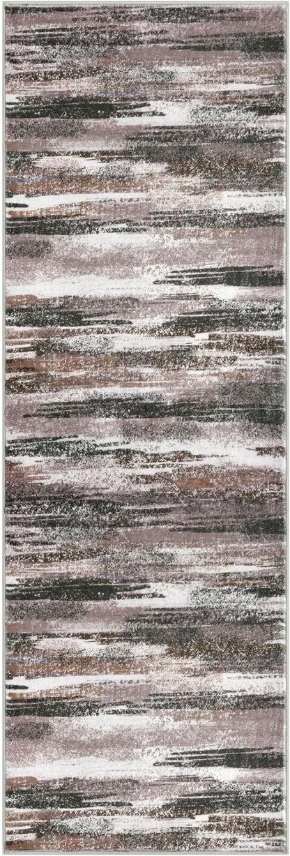 Modern Abstract Runner Rug 2x5, Dark Light Brown White Washable Kitchen Runner Entryway Rug Mat Non-Slip Soft Hallway Rug Runner Thin Print Faux Wool Carpet for Bedroom Laundry Room Indoor