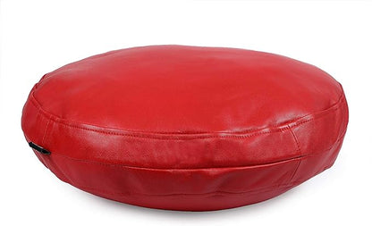 Lambskin Round Leather Pillow Cover - Sofa Cushion Case - Decorative Circular Cushion Throw Covers for Living Room & Bedroom - Red Diameter 14 Inch