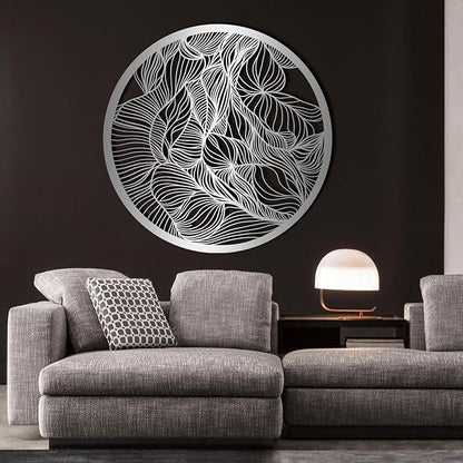 Abstract Lines Metal Wall Decor, Round Metal Wall Art, Line Art Wall Decor, Metal Abstract Wall Art, Metal Irregular Wall Hanging, Geometric Art, Metal Wall Art for Living Room (White, 30"x30"/76x76cm, metal wall art)