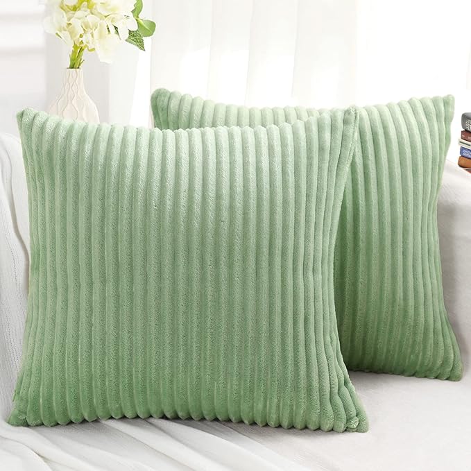 Simmore Decorative Spring Euro Sham Throw Pillow Covers 26x26 Set of 2, Soft Natural Plush Flannel Double-Sided Fluffy Couch Pillow Covers for Sofa Living Room, Sage Green