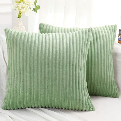 Simmore Decorative Spring Throw Pillow Covers 18x18 Set of 2, Soft Natural Plush Flannel Double-Sided Fluffy Couch Pillow Covers for Sofa Living Room, Sage Green