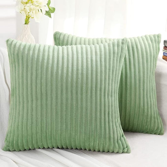 Simmore Decorative Spring Euro Sham Throw Pillow Covers 22x22 Set of 2, Soft Natural Plush Flannel Double-Sided Fluffy Couch Pillow Covers for Sofa Living Room, Sage Green
