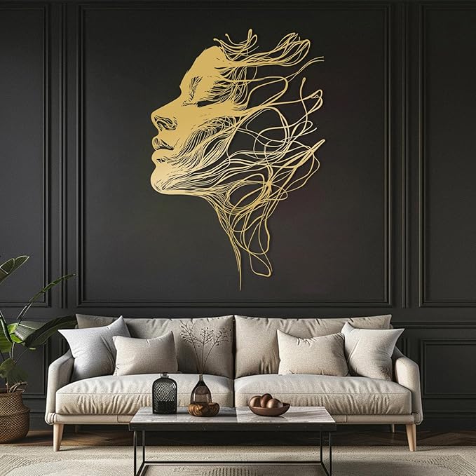 BIANGING Modern Woman Face Metal Wall Decor, Abstract Woman Face Metal Wall Decor, Abstract Female Line Wall Art, Minimalist Line Wall Art for Bathroom Living Room Bedroom (Silver, 30"x20"/76x51cm)