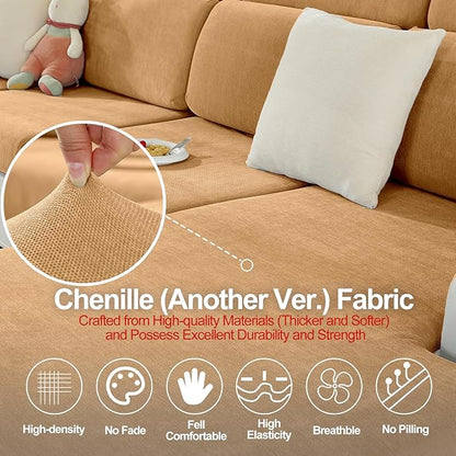 Large Backrest Cushion Covers Super Stretch Backrest Covers for 3 Cushion Couch Sofa, Couch Back Cushion Covers Featuring with Chenille Yarn (Softer Version, 3PC, Khaki)