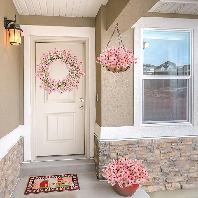 MACTING Artificial Flowers for Outdoors 6 Bundles Fake Spring Flowers UV Resistant No Fade Faux Plastic Flowers for Hanging Planters Window Patio Porch Yard Garden Indoor Outside Summer Decor(Pink)