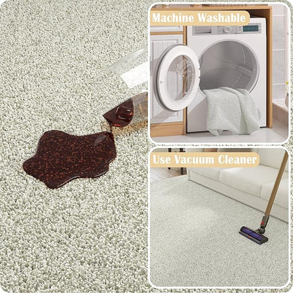 jinchan Solid Plush Runner Rug 2x5 Performance Shaggy Washable Hallway Rug Soft Modern Faux Wool Cozy Non Slip Carpet for Bedroom Laundry Room Living Room Kids Nursery Ivory