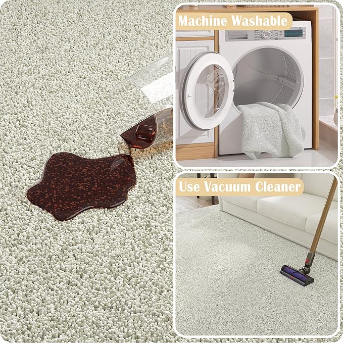 jinchan Solid Plush Area Rug 5x7 Performance Shaggy Washable Rug Indoor Soft Modern Faux Wool Cozy Non Slip Carpet for Living Room Kids Room Bedroom Dining Room Nursery Ivory
