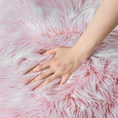 Ashler faux fur rug, Fluffy Shaggy Area Rug Ultra Soft 2 x 3 Feet Sheepskin Fur Rug, Frosted Bottom Pink Fuzzy Rug Machine Washable Shag Rug, Nursery Decor Throw Rugs for Bedroom, Living Room