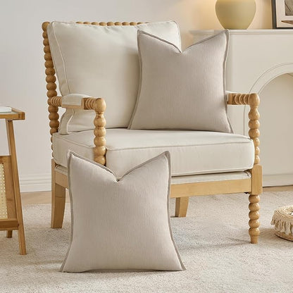 FUTEI Beige Chenille Throw Pillow Covers 12x20 Inch Set of 2,Edges Double-Stitched Lumbar Pillow Cases,Modern Home Decor for Couch Living Room