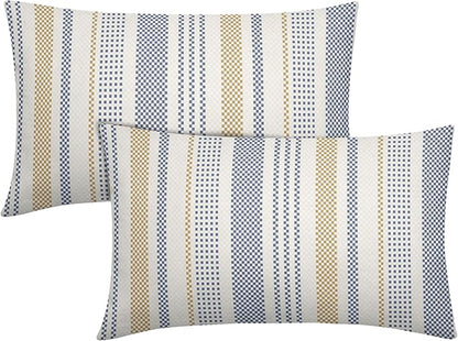 Blue Yellow Lumbar Pillow Covers 12x20 Set of 2 Geometric Striped Print Partten Decorative Outdoor Boho Pillowcases with Zipper Rustic Decoration Farmhouse Sofa Couch Throw Cushion Cover Bed Decor