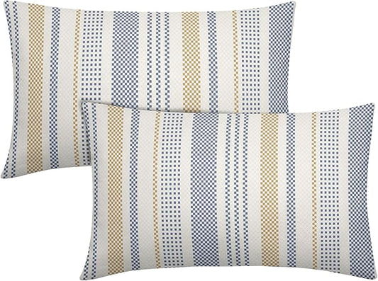 Blue Yellow Lumbar Pillow Covers 12x20 Set of 2 Geometric Striped Print Partten Decorative Outdoor Boho Pillowcases with Zipper Rustic Decoration Farmhouse Sofa Couch Throw Cushion Cover Bed Decor