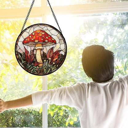 DASTOLL Stained Glass Window Hanging, Big Red Mushroom Suncatcher for Doors Home Sun Catchers Decoration and Christmas, Mother's Day Birthday Gifts for Women, Men, and Mom 9.8 in