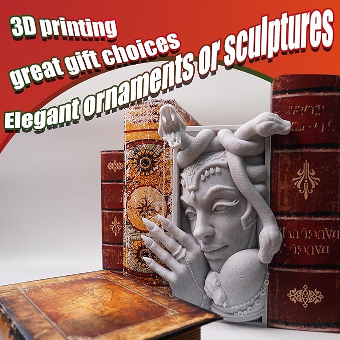 Medusa 3D Printed Decorative Bookend Lightweight Durable Book Shelf Accessories for Friends Stylish Bookend Ideal Home Decor Essential for Book Lovers (Grey Medusa)