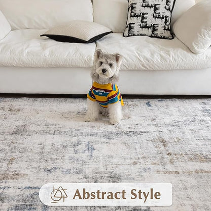FMFUNCTEX 6x9 Washable Area Rug Brown Blue Neutral Abstract Modern Large Non Slip Carpet for Living Room Bedroom Soft Low Pile Indoor Mat Thin Accent Throw Rug for Dining Room Kitchen Office Nursery