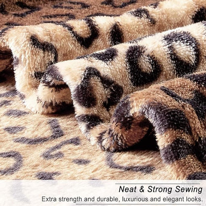 Viviland Flannel Fleece Throw Size 50x60, Lightweight Blanket for Couch, Super Soft Cozy Warm, Leopard Print