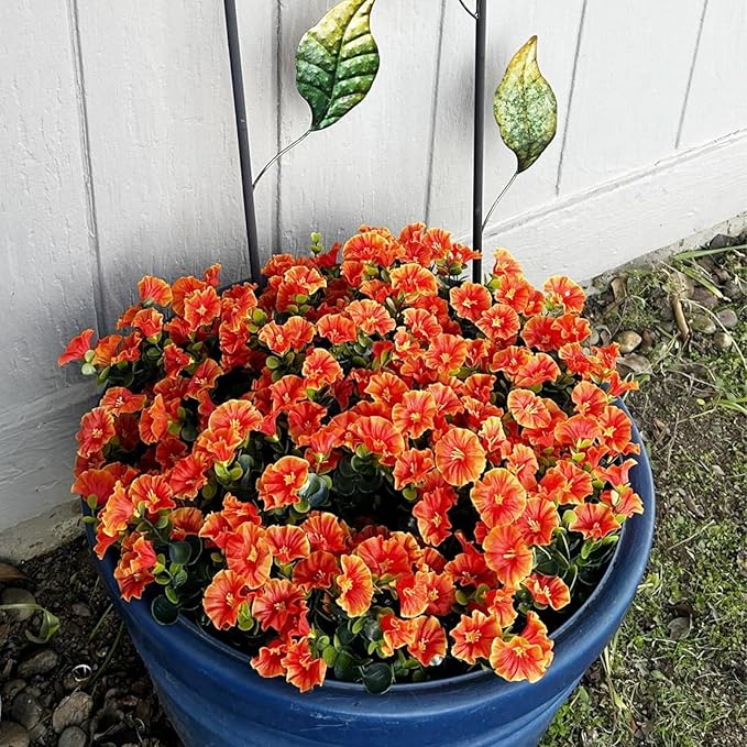 Artificial Fake Flowers Plant for Outdoors, 12 Bundles Faux Morning Glory UV Resistant Look Real Silk Flowers for Outside Planter Front Door Porch Patio Yard Decoration, (Fall Orange)