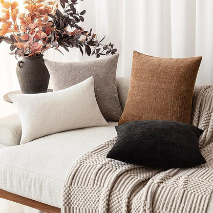 Foindtower Set of 2 Soft Textured Chenille Throw Decorative Pillow Covers Square Accent Solid Cushion Cover Cozy Neutral Farmhouse Pillow Case for Couch Sofa Bedroom Living Room 26x26 Inch,Light Taupe