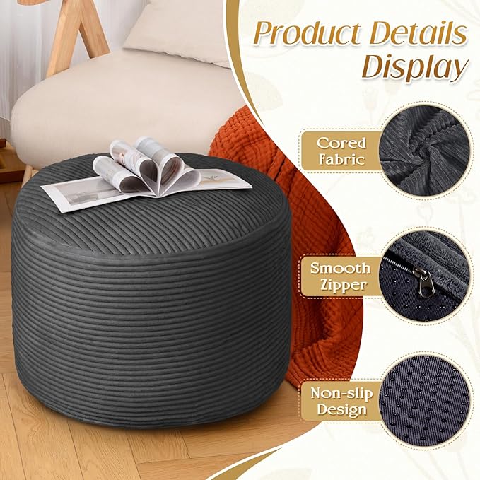 AS AWESLING Round Ottoman Foot Rest Pouf for Living Room Couch - Soft Plush Hassock