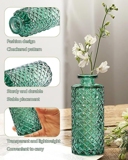 Bud Vases,6 Pcs Glass Vase Small Amber Bud Vases for Centerpieces, Vintage Vase for Centerpieces, Rustic Wedding, Home, Table Decor (Green)