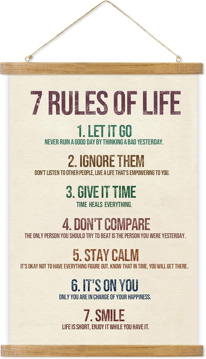 ABoby Rules of Life Boho Room Decor Poster,Inspirational Wall Art Decor, Poster with Wooden Frame Positive Inspirational Quotes for Classroom, Home, Office, Bedroom, and Bathroom