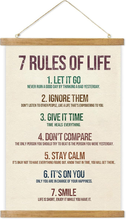ABoby Rules of Life Boho Room Decor Poster,Inspirational Wall Art Decor, Poster with Wooden Frame Positive Inspirational Quotes for Classroom, Home, Office, Bedroom, and Bathroom