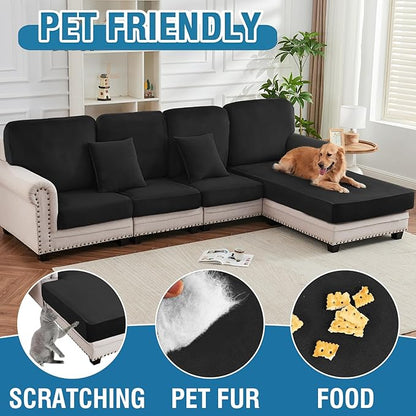 Couch Cover Stretch Velvet Sofa Cushion Cover 3-Piece - Elastic Washable Slipcover for Seat or Backrest, Couch Seat Covers for Sofas (Black)