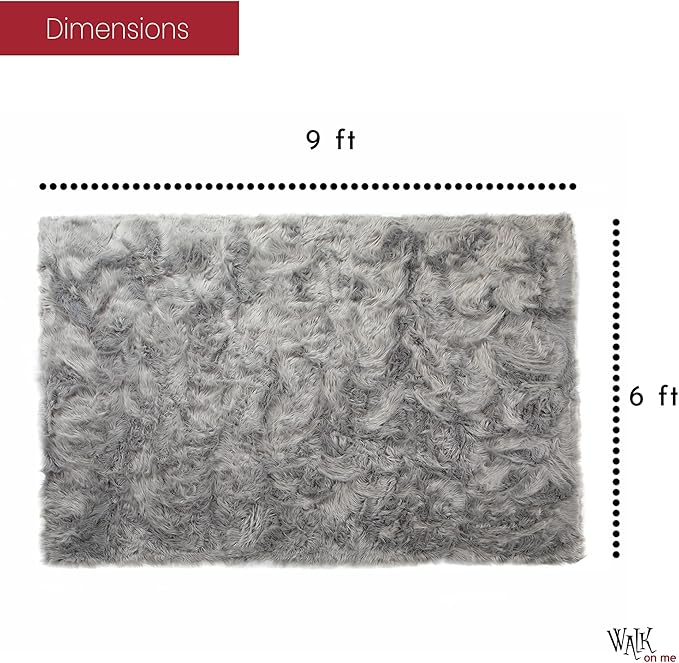 Silky Soft Faux Fur Rug, 6 ft. x 9 ft. Gray Fluffy Rug, Sheepskin Area Rug, Rectangle Rug for Living Room, Bedroom, Kid's Room, or Nursery, Home Décor Accent, Machine Washable with Non-Slip Backing