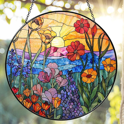 Wildflowers Sun Catcher 9.8'' Stained Glass Window Hanging Plant Lover Gifts for Women Wildflowers Wall Decor Handmade Sun Catcher Decoration for Window Garden Home Christmas & Birthday Gifts